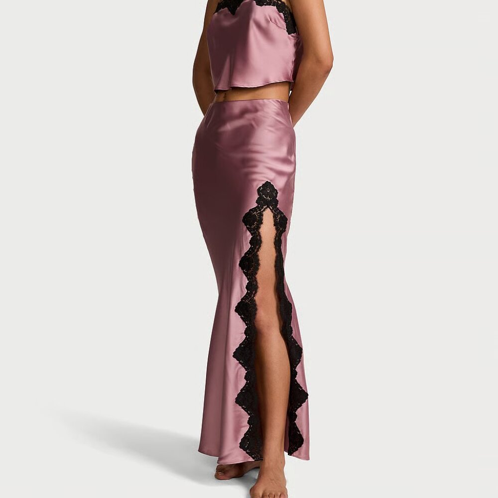 Victoria's Secret Satin Lace-Trim Cropped Top & Slip Skirt Set NWT, L - Picture 1 of 5